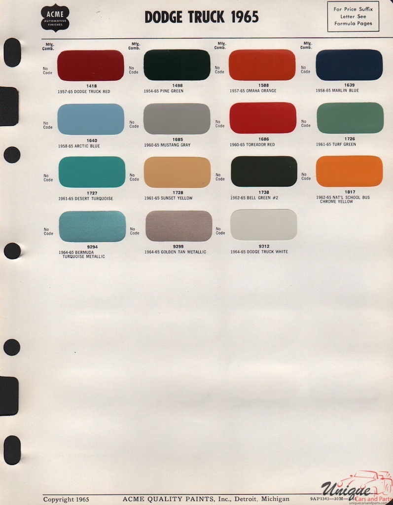 1965 Dodge Truck Paint Charts Acme